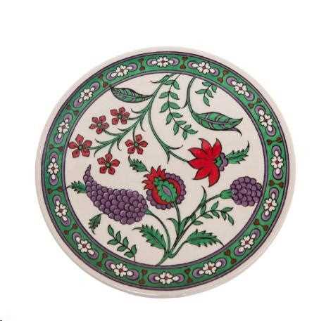 SOTTOPENTOLA CERAMICA ROTONDO VERDE DECORATO A MANO CM Ø17