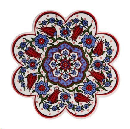 SOTTOPENTOLA CERAMICA SMERLATO ROSSO/LILLA DEC.A MANO CM Ø17