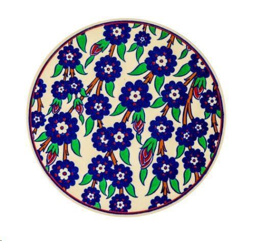 SOTTOPENTOLA ROTONDO MARGHERITE BLU DEC.A MANO CM Ø17