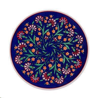 SOTTOPENTOLA ROTONDO BLU CON FIORI DECORATO A MANO CM Ø17