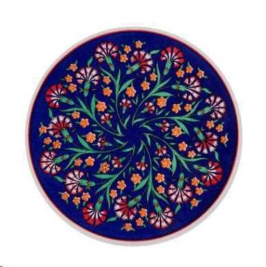 SOTTOPENTOLA ROTONDO BLU CON FIORI DECORATO A MANO CM Ø17