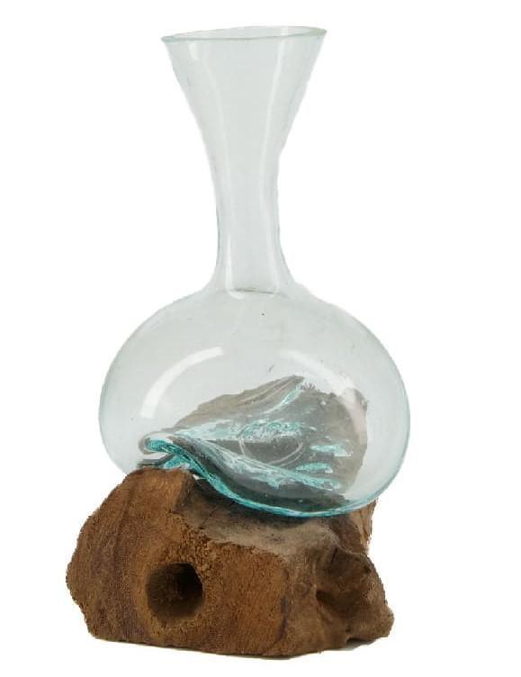 RADICE CON BOTTIGLIA IN VETRO FUSO CM.22X17X27H NATURALE