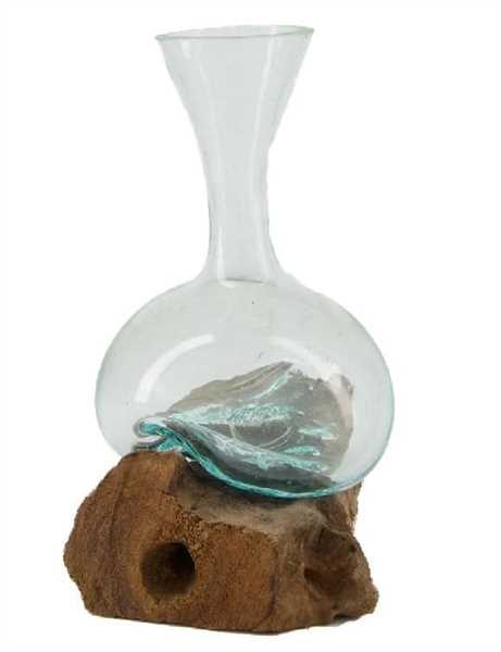 RADICE CON BOTTIGLIA IN VETRO FUSO CM.22X17X27H NATURALE