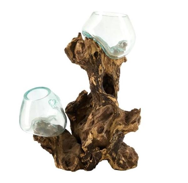 RADICE IN TEAK CON VETRO FUSO CM.20X12X30H NATURALE