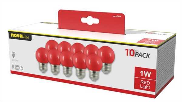 CONFEZIONE 10 LAMPADINE SFERA LED E27 1W DECORATIVA L.ROSSA