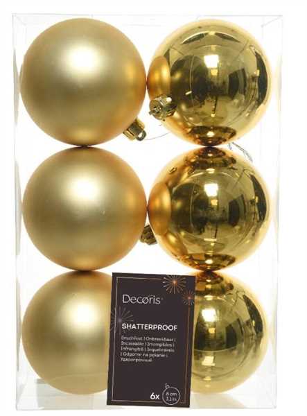 CONFEZIONE 6 PALLINE NATALE PLASTICA DIA8CM LIGHT GOLD