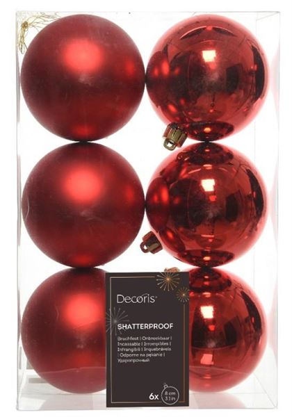 CONFEZIONE 6 PALLINE NATALE PLASTICA DIA8CM CHRISTMAS RED