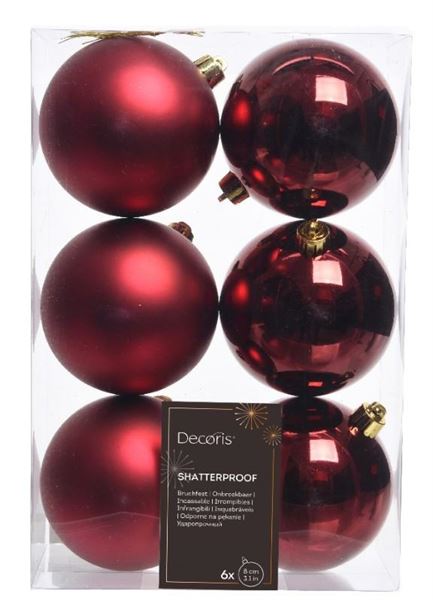 CONFEZIONE 6 PALLINE NATALE PLASTICA DIA8CM OXBLOOD