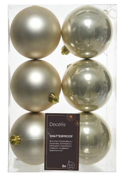 CONFEZIONE 6 PALLINE NATALE PLASTICA DIA8CM PEARL