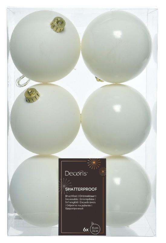 CONFEZIONE 6 PALLINE NATALE PLASTICA DIA8CM WOOL WHITE