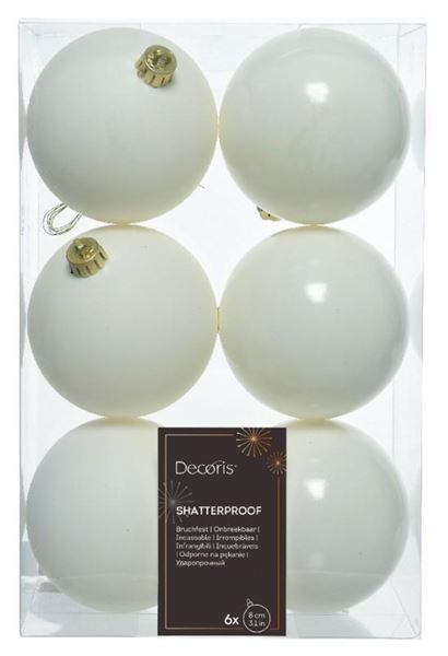 CONFEZIONE 6 PALLINE NATALE PLASTICA DIA8CM WOOL WHITE