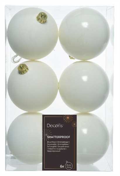 CONFEZIONE 6 PALLINE NATALE PLASTICA DIA8CM WOOL WHITE