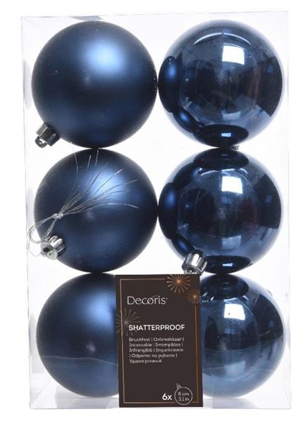 CONFEZIONE 6 PALLINE NATALE PLASTICA DIA8CM NIGHT BLUE