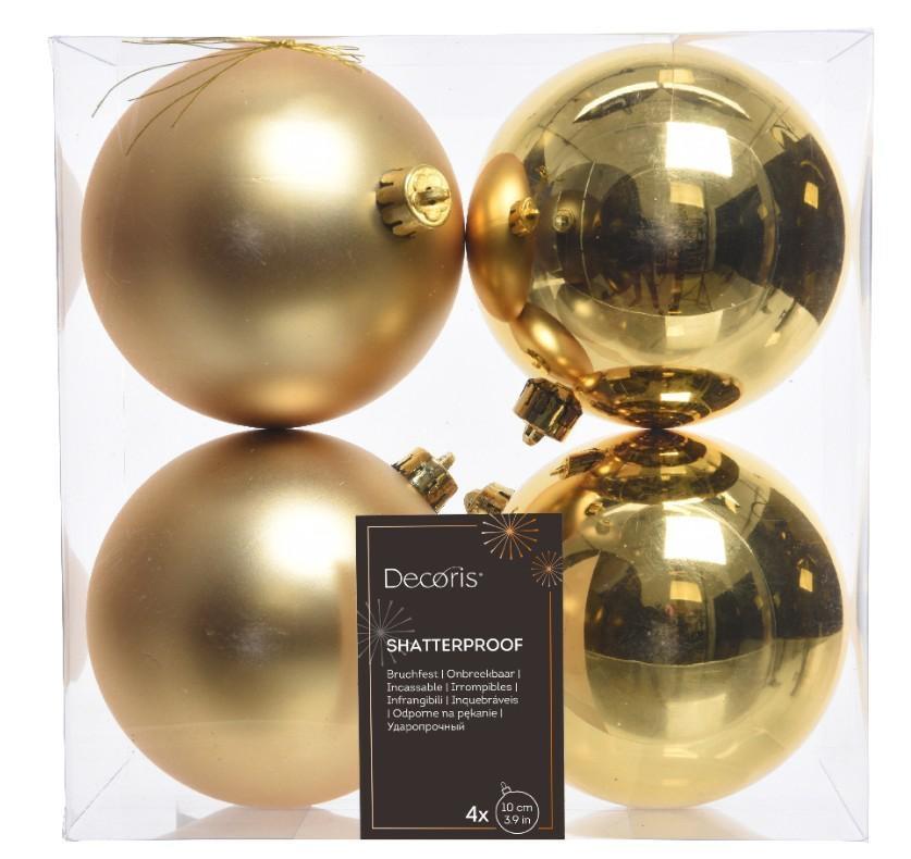 CONFEZIONE 4 PALLINE NATALE PLASTICA DIA10CM LIGHT GOLD