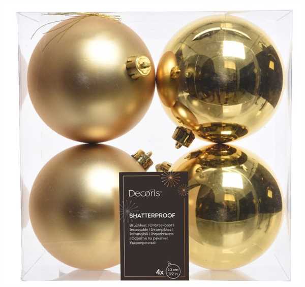 CONFEZIONE 4 PALLINE NATALE PLASTICA DIA10CM LIGHT GOLD