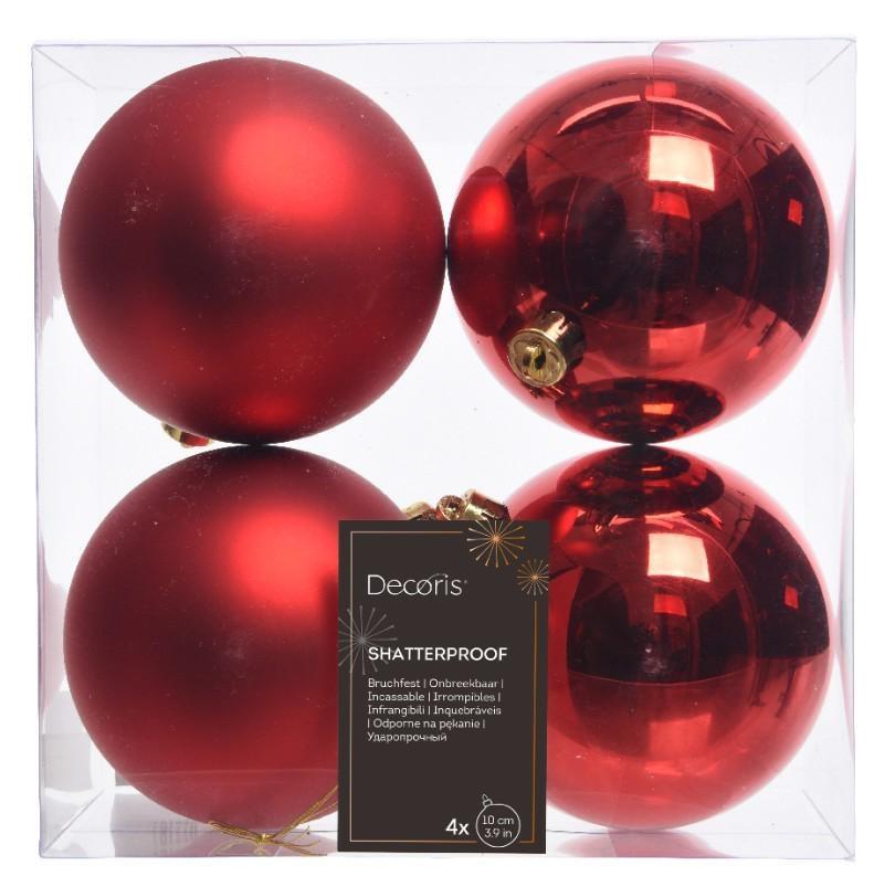 CONFEZIONE 4 PALLINE NATALE PLASTICA DIA10CM CHRISTMAS RED