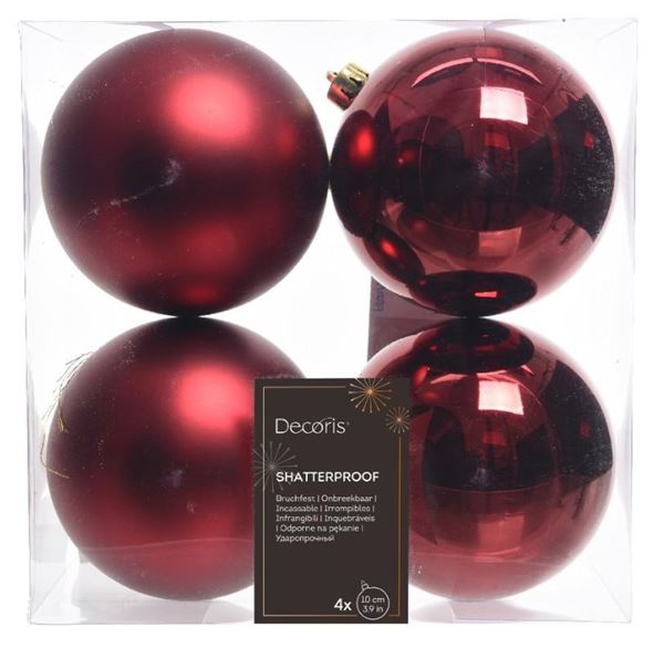 CONFEZIONE 4 PALLINE NATALE PLASTICA DIA10CM OXBLOOD