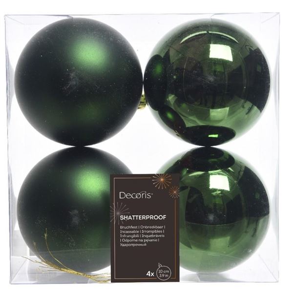 CONFEZIONE 4 PALLINE NATALE PLASTICA DIA10CM PINE GREEN
