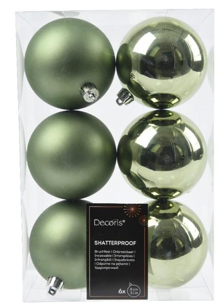 CONFEZIONE 6 PALLINE NATALE PLASTICA DIA8CM ROSEMARY GREEN