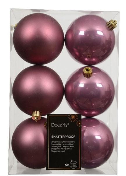 CONFEZIONE 6 PALLINE NATALE PLASTICA DIA8CM VINTAGE PINK