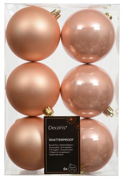 CONFEZIONE 6 PALLINE NATALE PLASTICA DIA8CM PEACH PEARL