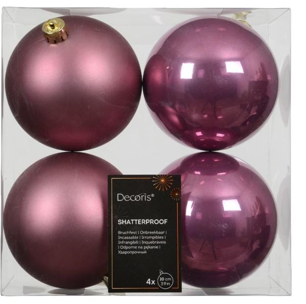 CONFEZIONE 4 PALLINE NATALE PLASTICA DIA10CM VINTAGE PINK