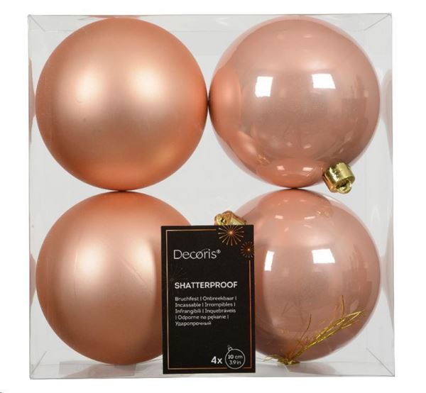 CONFEZIONE 4 PALLINE NATALE PLASTICA DIA10CM PEACH PEARL