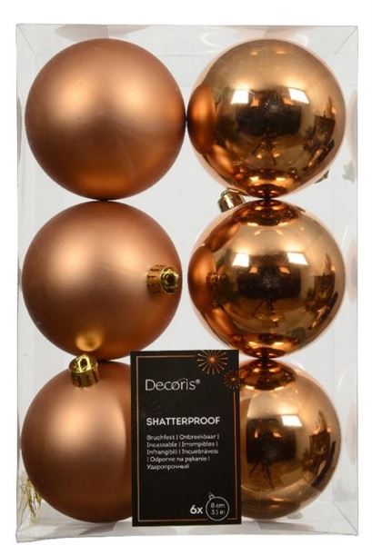 CONFEZIONE 6 PALLINE NATALE PLASTICA DIA8CM BRANDY