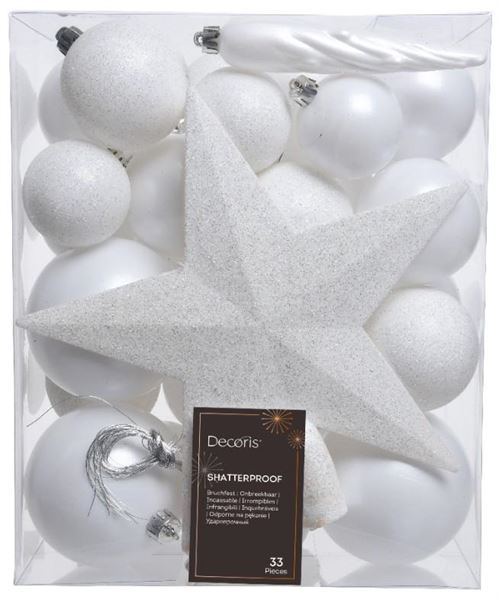CONFEZIONE 33 PALLINE NATALE PLASTICA DIA8CM WINTER WHITE