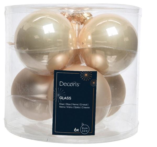 CONFEZIONE 6 PALLINE NATALE VETRO DIA8CM PEARL