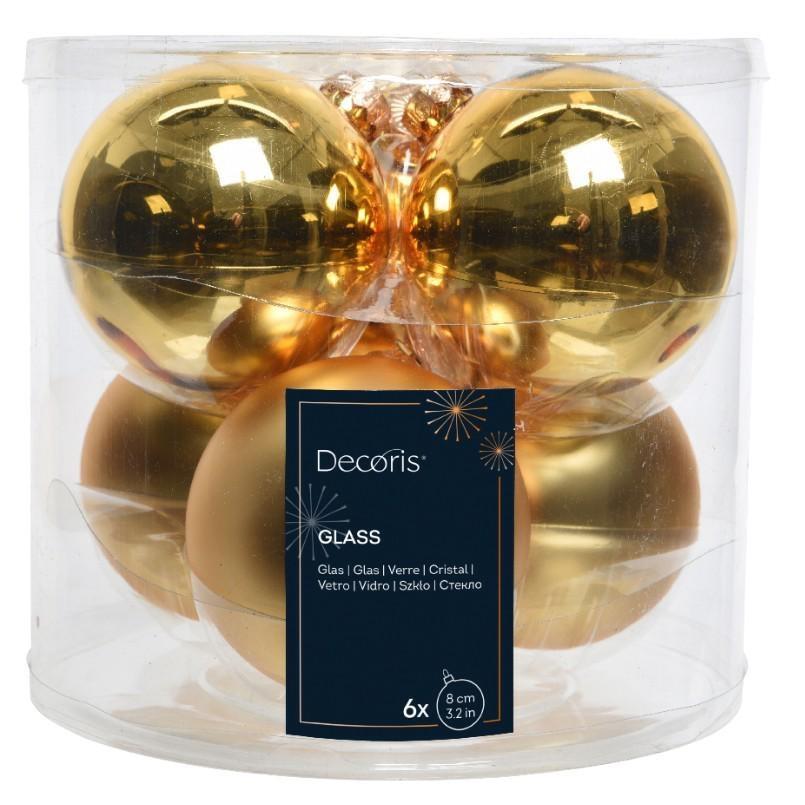 CONFEZIONE 6 PALLINE NATALE VETRO DIA8CM LIGHT GOLD