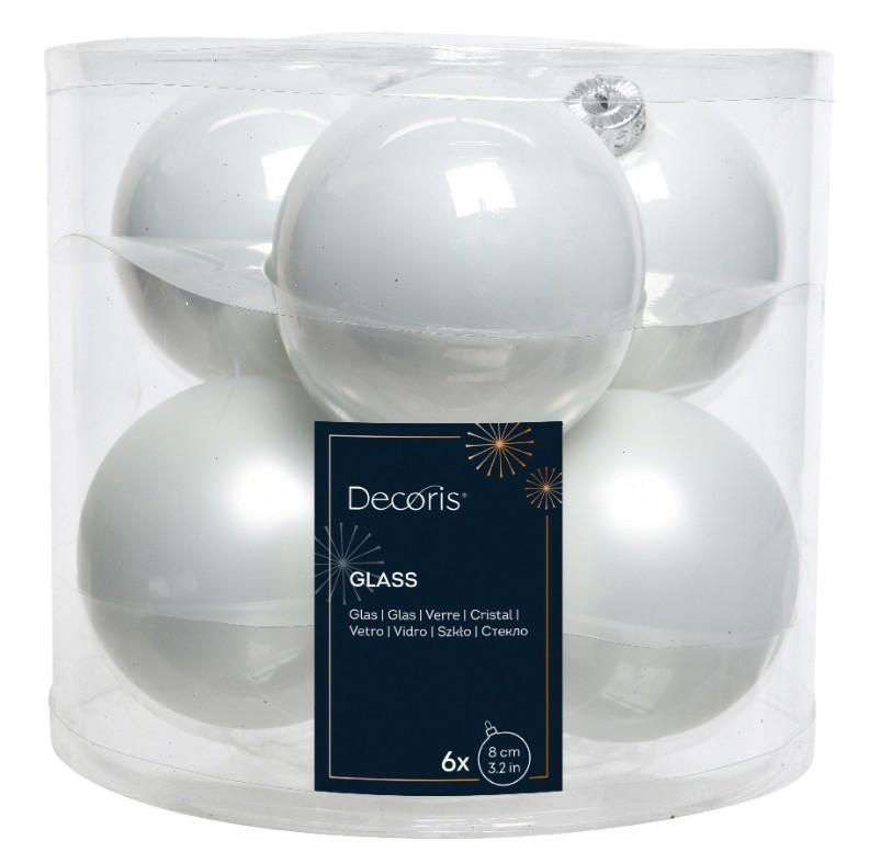 CONFEZIONE 6 PALLINE NATALE VETRO DIA8CM WINTER WHITE
