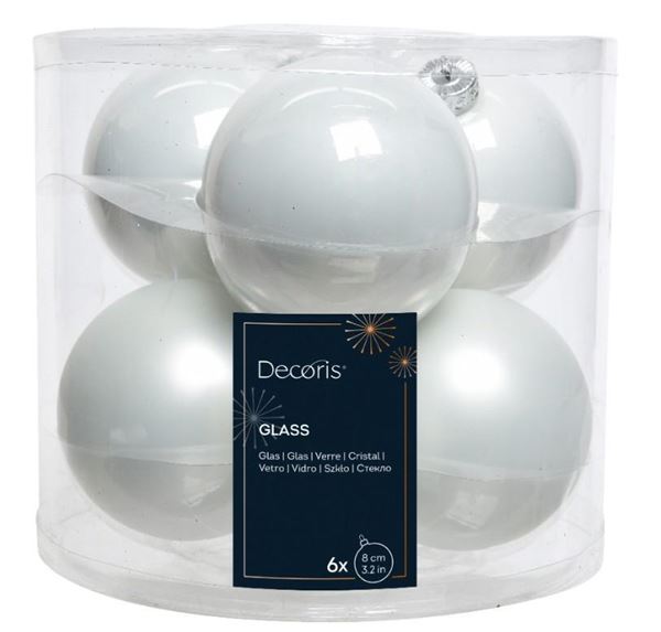 CONFEZIONE 6 PALLINE NATALE VETRO DIA8CM WINTER WHITE