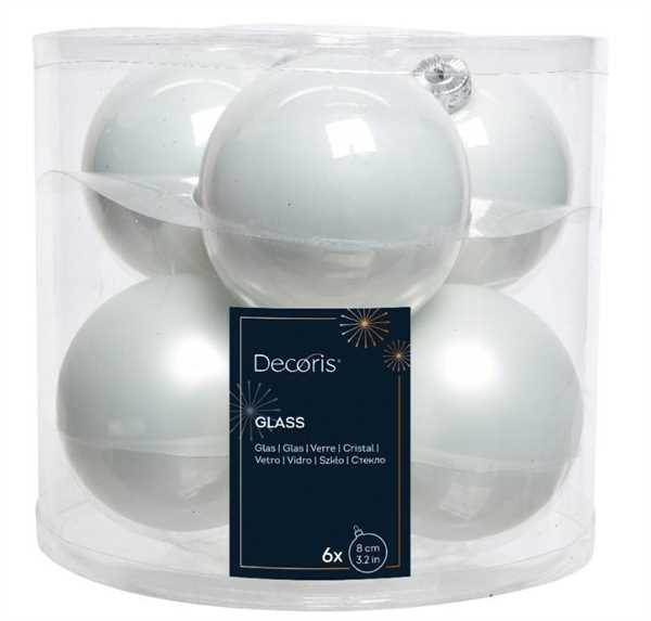 CONFEZIONE 6 PALLINE NATALE VETRO DIA8CM WINTER WHITE