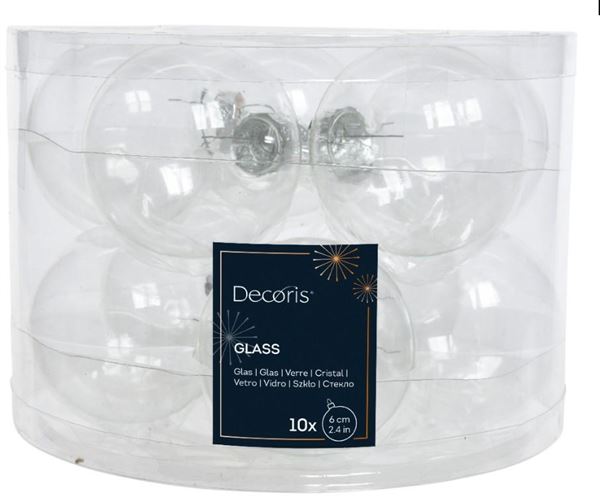 CONFEZIONE 10 PALLINE NATALE VETRO DIA6CM TRANSPARENT