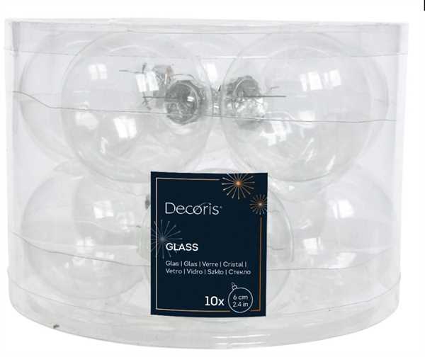 CONFEZIONE 10 PALLINE NATALE VETRO DIA6CM TRANSPARENT