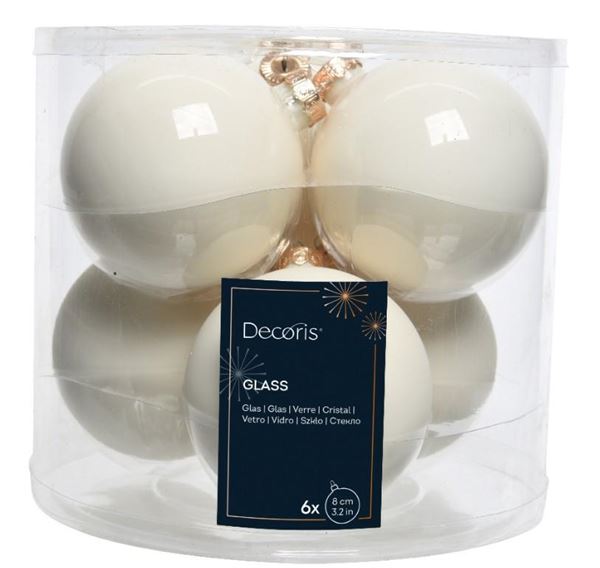 CONFEZIONE 6 PALLINE NATALE VETRO DIA8CM WHOOL WHITE