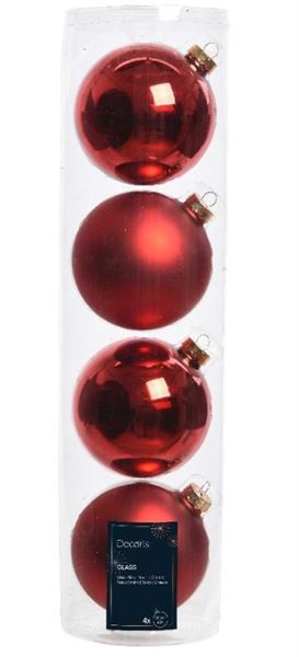 CONFEZIONE 4 PALLINE NATALE VETRO DIA10CM CHRISTMAS RED