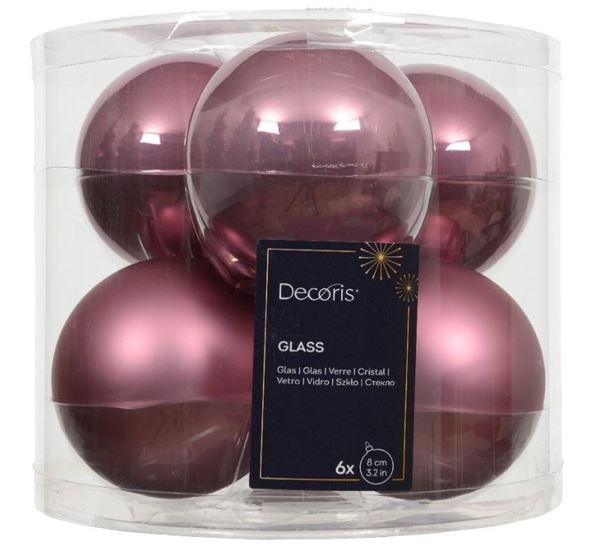 CONFEZIONE 6 PALLINE NATALE VETRO DIA8CM VINTAGE PINK