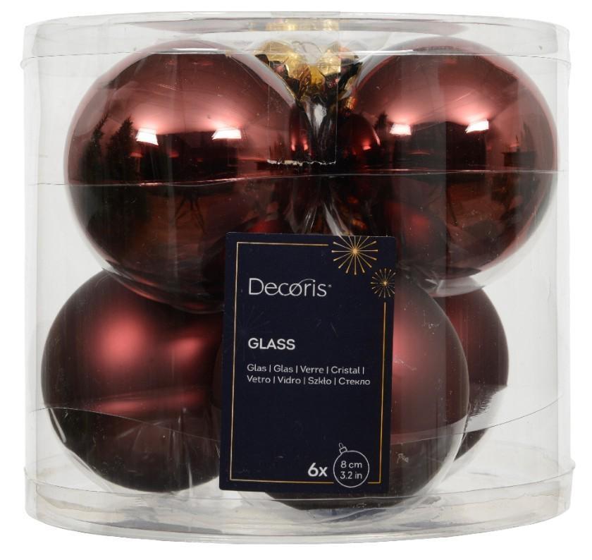CONFEZIONE 6 PALLINE NATALE VETRO DIA8CM MAROON