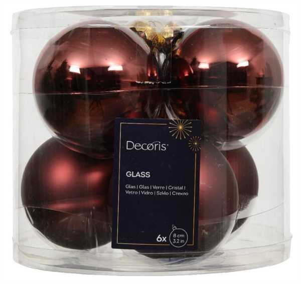 CONFEZIONE 6 PALLINE NATALE VETRO DIA8CM MAROON
