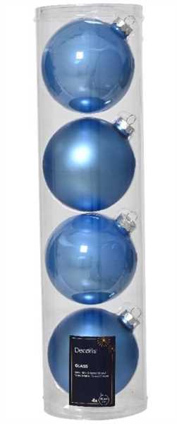 CONFEZIONE 4 PALLINE NATALE VETRO DIA10CM SKY BLUE