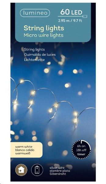MICROLED A BATT. 60LED L.CALDA 2.95MT FILO SILVER TIMER 6H