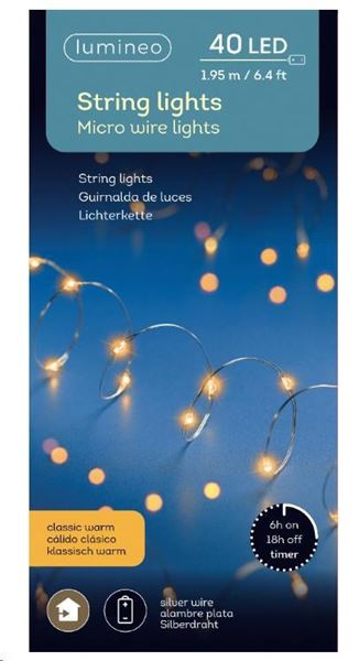 MICROLED A BATT. 40LED L.CALDO CLASSIC 2MT FILO SILVER TIMER