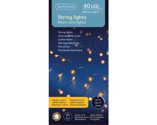 MICROLED A BATT. 40LED L.CALDO CLASSIC 2MT FILO SILVER TIMER