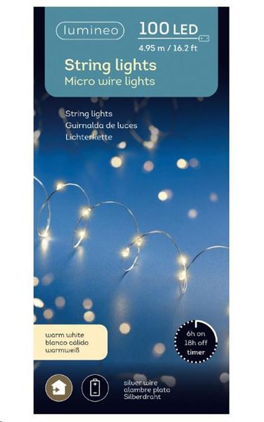 LUCI BATTERIA 100MICROLED L.CALDA 4,95MT FILO ARGENTO