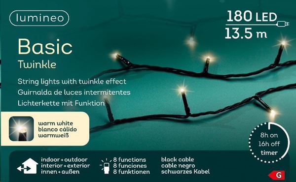 CATENA 180LED LUCE CALDA MT.13.5 FILO NERO IP44 TIMER