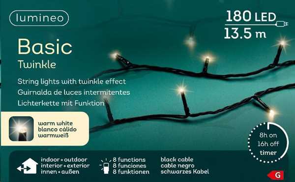 CATENA 180LED LUCE CALDA MT.13.5 FILO NERO IP44 TIMER