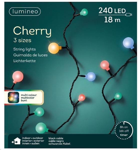 CATENA 240LED C/CAPS 3SIZES MULTICOLOR 18MT FILO NERO IP44