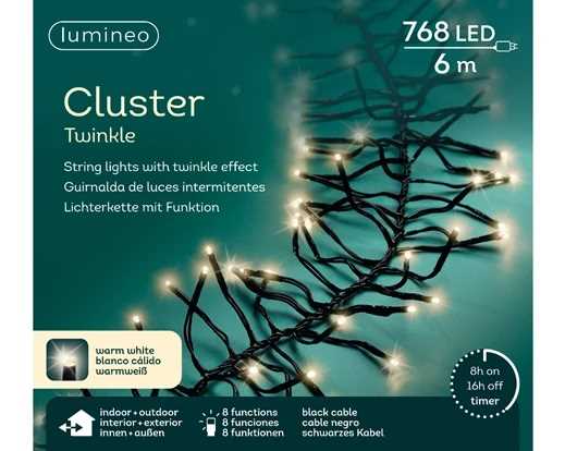 GHIRLANDA LUCE CALDA 768LED MT.7 FILO NERO IP44 8 FUNZIONI